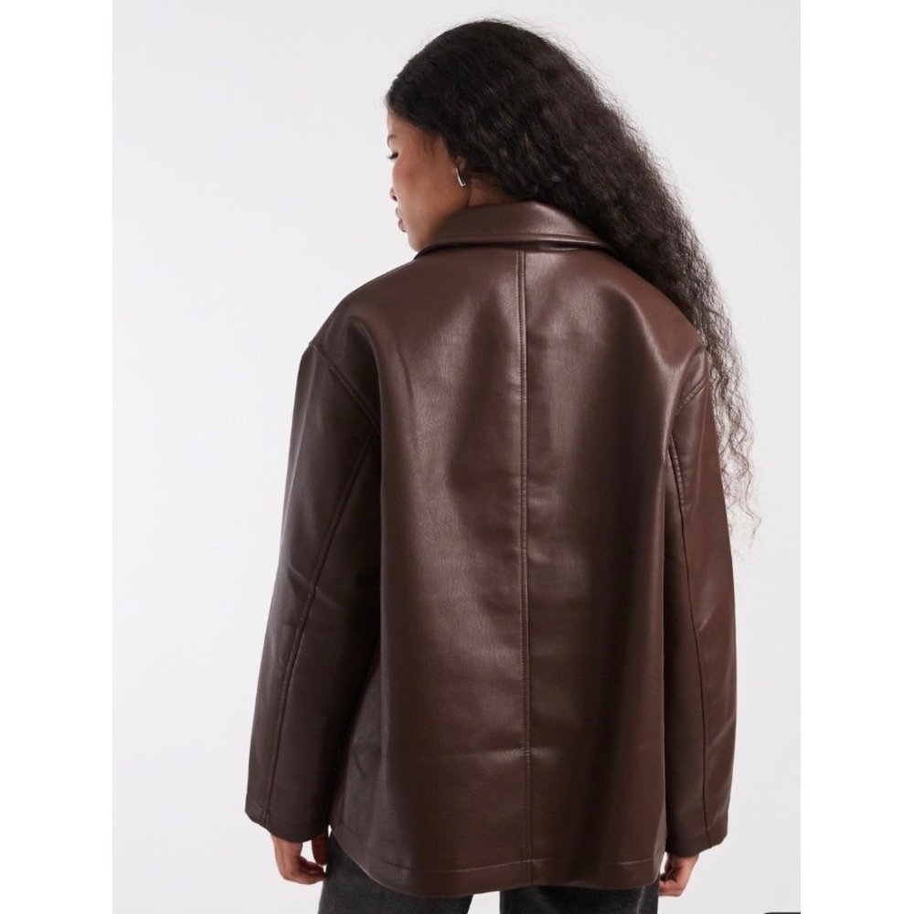 ASOS DESIGN‎ Faux Leather Harrington Jacket Chocolate Brown US 4 F103819 - Picture 2 of 10